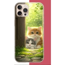 Aksesuarist iPhone 16 Pro Uyumlu Kapıdaki Kediler Baskılı Silikon Kılıf
