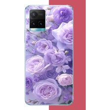 Aksesuarist Vivo Y21S Uyumlu Mor Çiçek Baskılı Silikon Kılıf