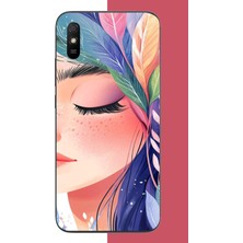 Aksesuarist Redmi 9A Uyumlu Renkli Yaprak Saçlı Kız.jpeg Baskılı Silikon Kılıf