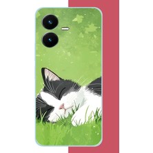 Aksesuarist Vivo Y22 Uyumlu Uyuyan Kedi Baskılı Silikon Kılıf