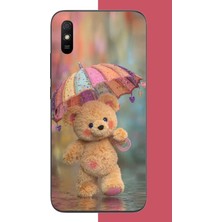 Aksesuarist Redmi 9A Uyumlu Yağmurda Şemsiyeli Ayıcık Baskılı Silikon Kılıf