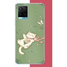 Aksesuarist Vivo Y21S Uyumlu Fularlı Kedi Baskılı Silikon Kılıf