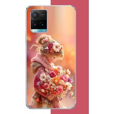 Aksesuarist Vivo Y21S Uyumlu Çiçek Demetli Küçük Kız Baskılı Silikon Kılıf