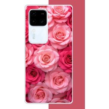 Aksesuarist Vivo V30 Uyumlu Pembe Gül Bahçesi Baskılı Silikon Kılıf