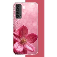 Aksesuarist Huawei P Smart 2021 Uyumlu Pembe Işıltı Baskılı Silikon Kılıf