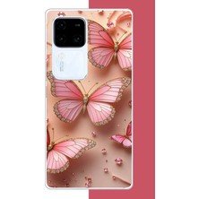 Aksesuarist Vivo V30 Uyumlu Pembe Renkli Kelebek Baskılı Silikon Kılıf