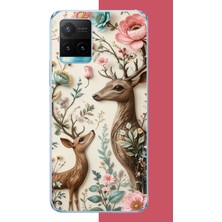 Aksesuarist Vivo Y21S Uyumlu Çiçekli Geyik Baskılı Silikon Kılıf