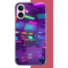 Aksesuarist iPhone 16 Uyumlu Cyberpunk Neon Arcade Baskılı Silikon Kılıf