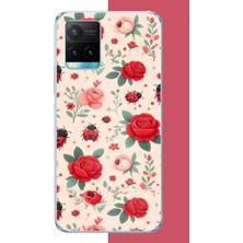 Aksesuarist Vivo Y21S Uyumlu Uğur Böcek ve Gül Baskılı Silikon Kılıf
