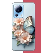 Aksesuarist Xiaomi Mi 13 Lite Uyumlu Mavi Kanatlı Kelebek Baskılı Silikon Kılıf