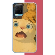Aksesuarist Vivo Y21S Uyumlu Şaşkın Kedi Baskılı Silikon Kılıf