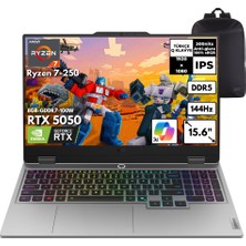 Lenovo Loq 15AHP10 Ryzen 7-250 32-Gbddr5 4 Tbssd RTX5050 (8GB-GDDR7-100W) 15.6" Fhd IPS 144Hz Windows 11 Home + Hmf Sırt Çantası 83JG00BNTRHMF33