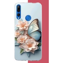 Aksesuarist Honor 9x Uyumlu Mavi Kanatlı Kelebek Baskılı Silikon Kılıf