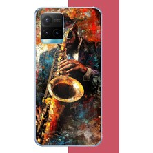 Aksesuarist Vivo Y21S Uyumlu Renkli Tenor Saksafon Baskılı Silikon Kılıf