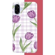 Aksesuarist Samsung Galaxy A07 Uyumlu Mor Lale Baskılı Silikon Kılıf