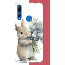 Aksesuarist Honor 9x Uyumlu Çiçek Tutan Tavşan.jpeg Baskılı Silikon Kılıf