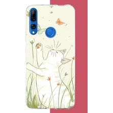 Aksesuarist Honor 9x Uyumlu Mutlu Kedi Baskılı Silikon Kılıf