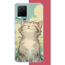Aksesuarist Vivo Y21S Uyumlu Kelebekli Kedi Baskılı Silikon Kılıf