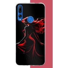 Aksesuarist Honor 9x Uyumlu Kırmızı Elbiseli Kadın Baskılı Silikon Kılıf