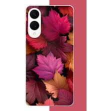 Aksesuarist Samsung Galaxy S25 Edge Uyumlu Kızıl Sonbahar Yaprakları Baskılı Silikon Kılıf