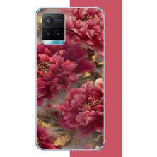 Aksesuarist Vivo Y21S Uyumlu Kırmızı Çiçek Baskılı Silikon Kılıf
