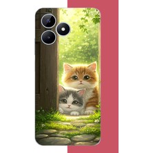 Aksesuarist Realme Note 50 Uyumlu Kapıdaki Kediler Baskılı Silikon Kılıf