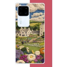 Aksesuarist Vivo V30 Uyumlu Nakışlı Bulut ve Kasaba Baskılı Silikon Kılıf