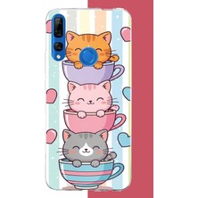 Aksesuarist Honor 9x Uyumlu Kawaii Fincandaki Kediler Baskılı Silikon Kılıf