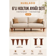 Nublado 6'lı 15 cm Ceviz Koltuk Ayağı Seti 4 Normal 2 Orta Destek Ayağ 15 cm 6’lı Koltuk Kanepe Ayağı Seti