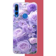 Aksesuarist Honor 9x Uyumlu Mor Çiçek Baskılı Silikon Kılıf