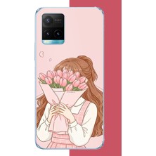 Aksesuarist Vivo Y21S Uyumlu Lale Buketli Kız Baskılı Silikon Kılıf