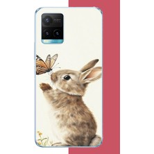 Aksesuarist Vivo Y21S Uyumlu Kelebekli Tavşan Baskılı Silikon Kılıf