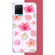 Aksesuarist Vivo Y21S Uyumlu Pembe Çiçek Baskılı Silikon Kılıf