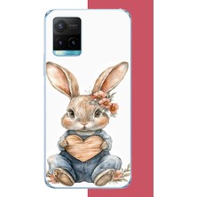 Aksesuarist Vivo Y21S Uyumlu Çiçek Tokalı Tavşan Baskılı Silikon Kılıf