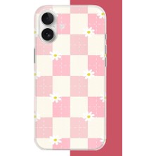 Aksesuarist iPhone 16 Uyumlu Papatyalı Grid Baskılı Silikon Kılıf