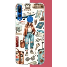 Aksesuarist Honor 9x Uyumlu Vintage-Travel Baskılı Silikon Kılıf