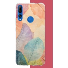 Aksesuarist Honor 9x Uyumlu Renkli Yaprak Baskılı Silikon Kılıf