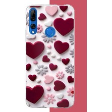Aksesuarist Honor 9x Uyumlu Bordo Kalp Baskılı Silikon Kılıf