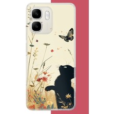 Aksesuarist Infinix Smart 10 Uyumlu Siyah Kedi Baskılı Silikon Kılıf