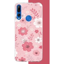 Aksesuarist Honor 9x Uyumlu Pembe Beyaz Çiçek Baskılı Silikon Kılıf
