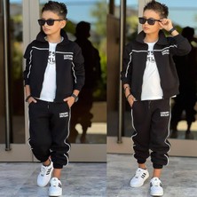 Ay Kids Erkek Çocuk 3 Parça Şardonlu 3 İplik Eşofman Takımı – Fermuarlı Ceket, Tişört ve Jogger Pantolon 43182-S