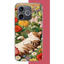Aksesuarist Honor 600 Uyumlu Nakışlı Kedi Baskılı Silikon Kılıf