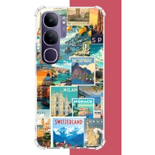Aksesuarist Vivo V40 Lite Uyumlu Kart Postal Kolaj Baskılı Silikon Kılıf