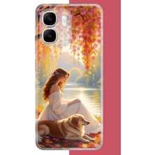 Aksesuarist Infinix Smart 10 Uyumlu Kadın ve Köpek Baskılı Silikon Kılıf