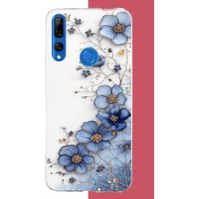 Aksesuarist Honor 9x Uyumlu Mavi Çiçek Baskılı Silikon Kılıf