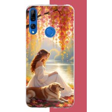 Aksesuarist Honor 9x Uyumlu Kadın ve Köpek Baskılı Silikon Kılıf