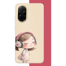 Aksesuarist Redmi A5 Uyumlu Pembe Kulaklıklı Kız.jpeg Baskılı Silikon Kılıf