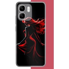 Aksesuarist Infinix Smart 10 Uyumlu Kırmızı Elbiseli Kadın Baskılı Silikon Kılıf
