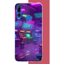 Aksesuarist Honor 9x Uyumlu Cyberpunk Neon Arcade Baskılı Silikon Kılıf