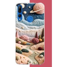Aksesuarist Honor 9x Uyumlu Plato ve Uzay Baskılı Silikon Kılıf